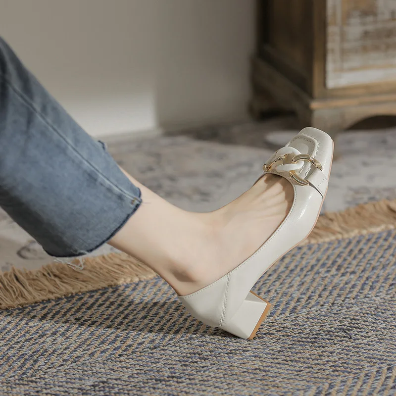 

Женские туфли из овечьей кожи, на квадратном каблуке, без застежки