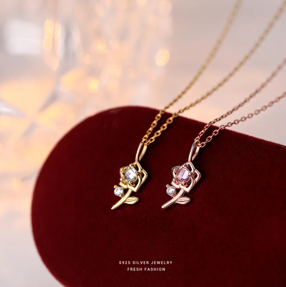 Женское ожерелье из серебра 925 пробы с подвеской в виде Розы |