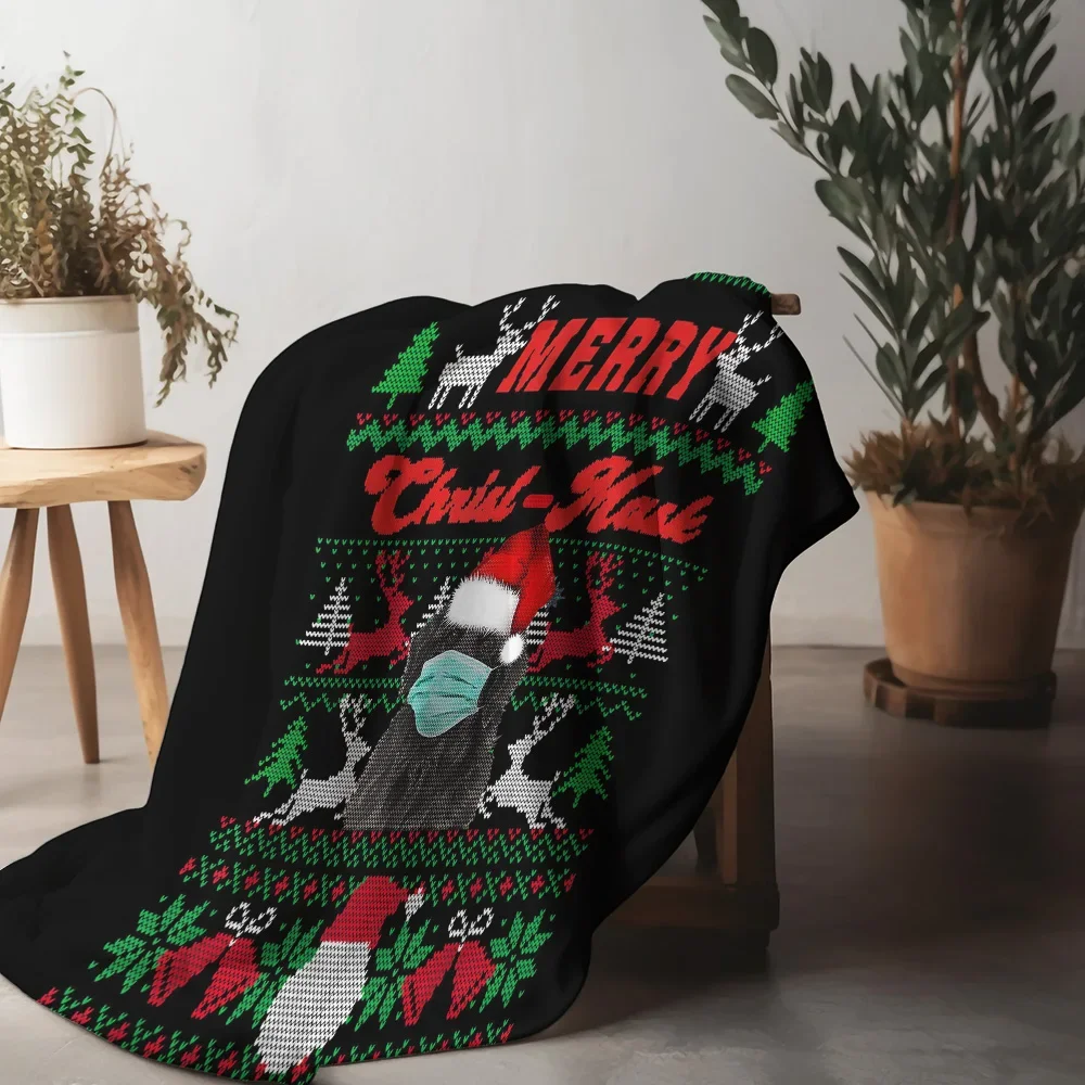 Флисовое одеяло Merry Christ-Mask, маска для лица, дизайн Санта-Клауса с рисунком оленя, юмористический пандемический рождественский декор (art.: 3920d32333554) - 3920d32333554