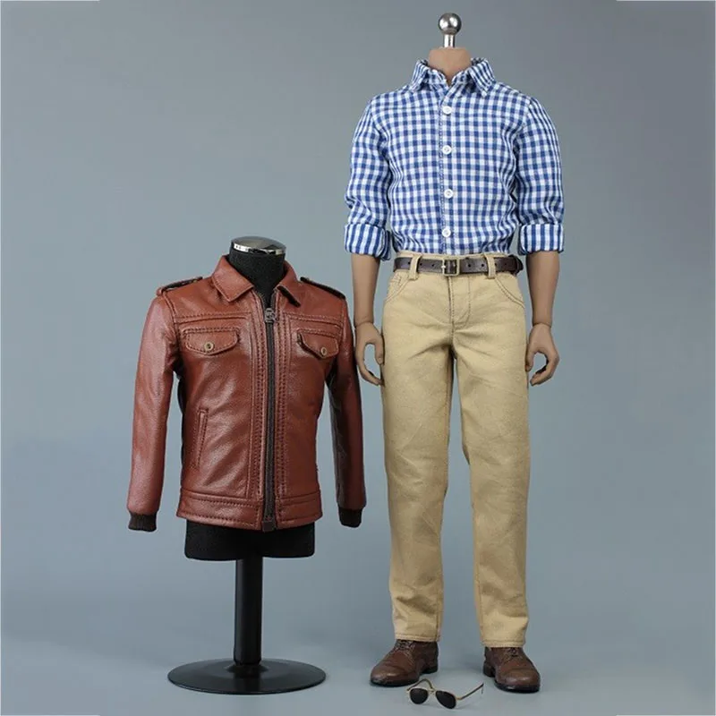 

VORTOYS V1017 1/6 Scale Male Soldier Retro Jacket Pants Plaid Shirt Leather Shoes Sunglasses Suit for 12'' Action Figure Model