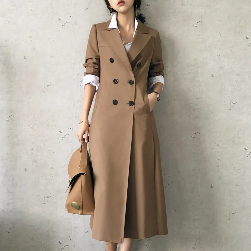 

Autumn Spring New Fashion loose coat Women Long Double Breasted Casual Female European Windbreaker Hot Sale