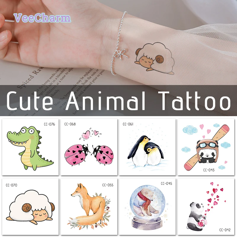 VeeCharm-милые временные тату-наклейки с животными для детей и девочек утка слон Сова