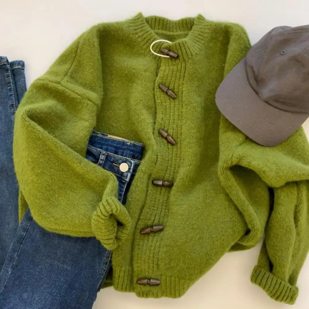 Женский вязаный свитер Свободного покроя Уютный женский Пальто с роговыми