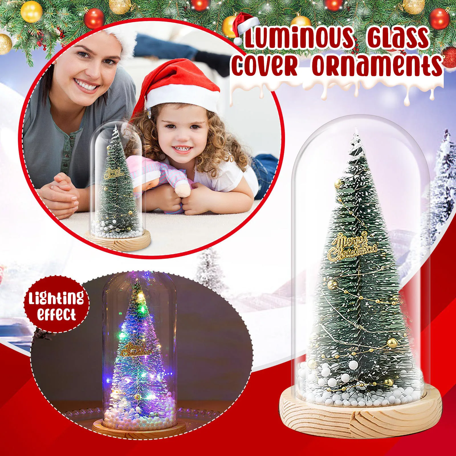 

Декоративная крышка, креативная Рождественская елка, стеклянная крышка, украшение, светящиеся рождественские украшения, Рождество