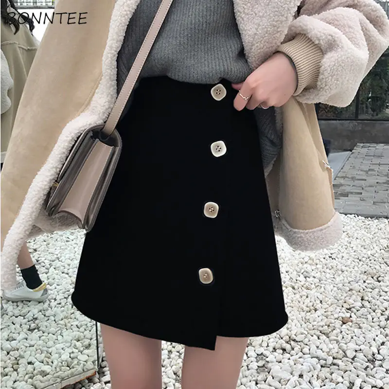 

Skirts Women 3XL Thickening A-line Button Mini Elegant Office Lady Irregular Slim Soft Female Winter New Ulzzang Ins Sweet Chic