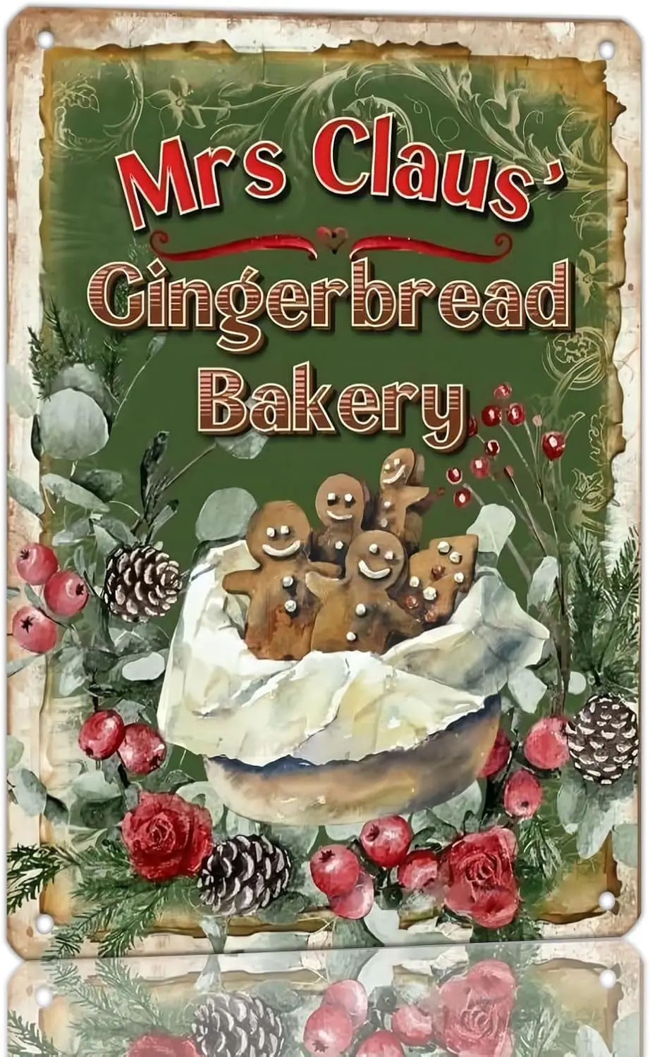 Mrs Clus' Gngerbred Bkery Sgn Chrstms Cookes Vntge Metl Sgns Wll Decor Tn Забавные декор для дома Кафе Офис