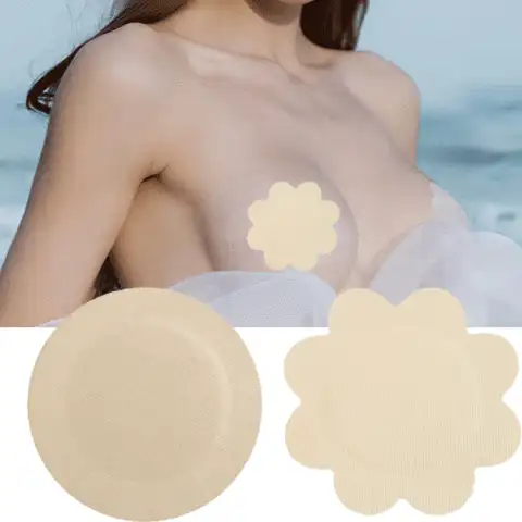 Women Satin Cloth Breast Stickers Invisible Breast Enhancer Tape Nipple Stickers Reusable Bra Nipple Covers Nude Breast Pad