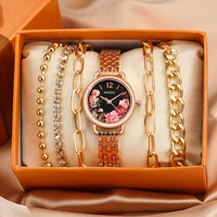 2022 new womens watch bracelets 6 piece sets quartz watch set stainless steel strap golden bracelet gift box for female friends