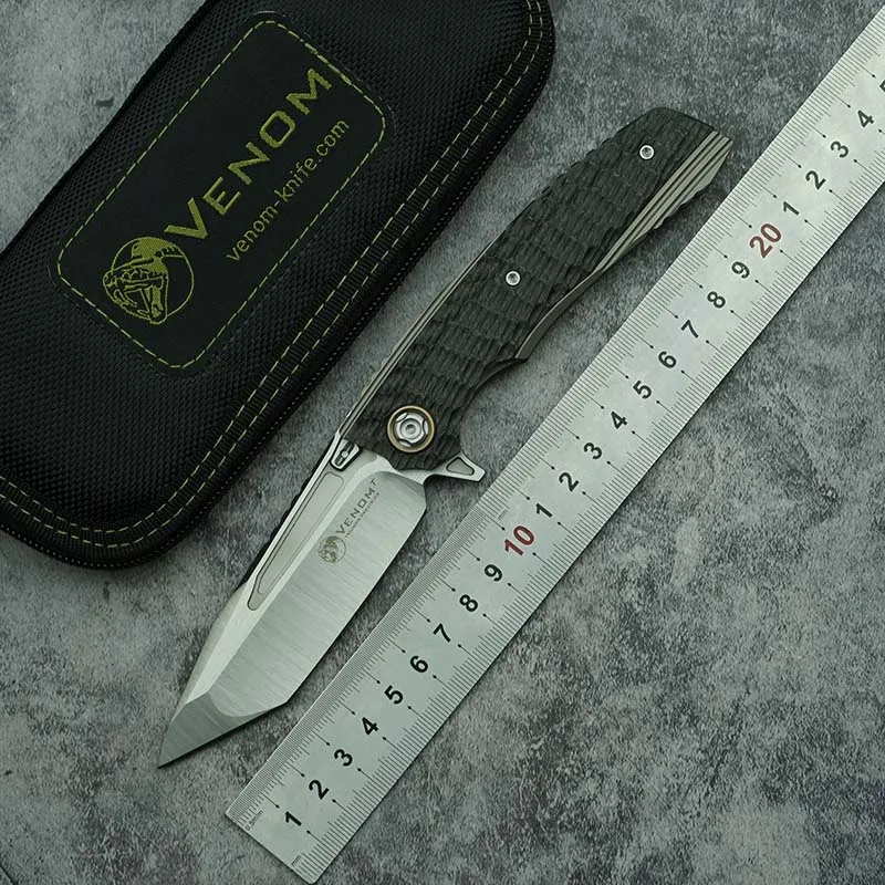 VENOM Python II Folding Knife S30V Blade Titanium+CF 3D Handle Tactics Survive Outdoor Camping Hunting Fishing Pocket EDC Tools