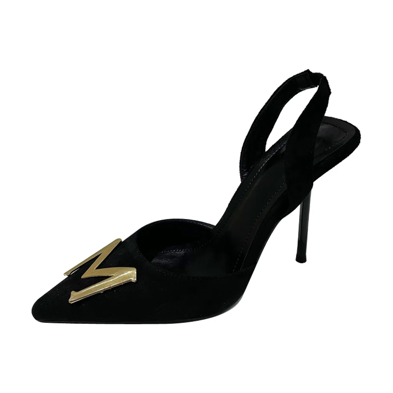 

Black Stiletto Heels Women Pumps Sexy Slingback Shoes Spring Gold Metal Ladies High Heels Design Leisure Office Shoes