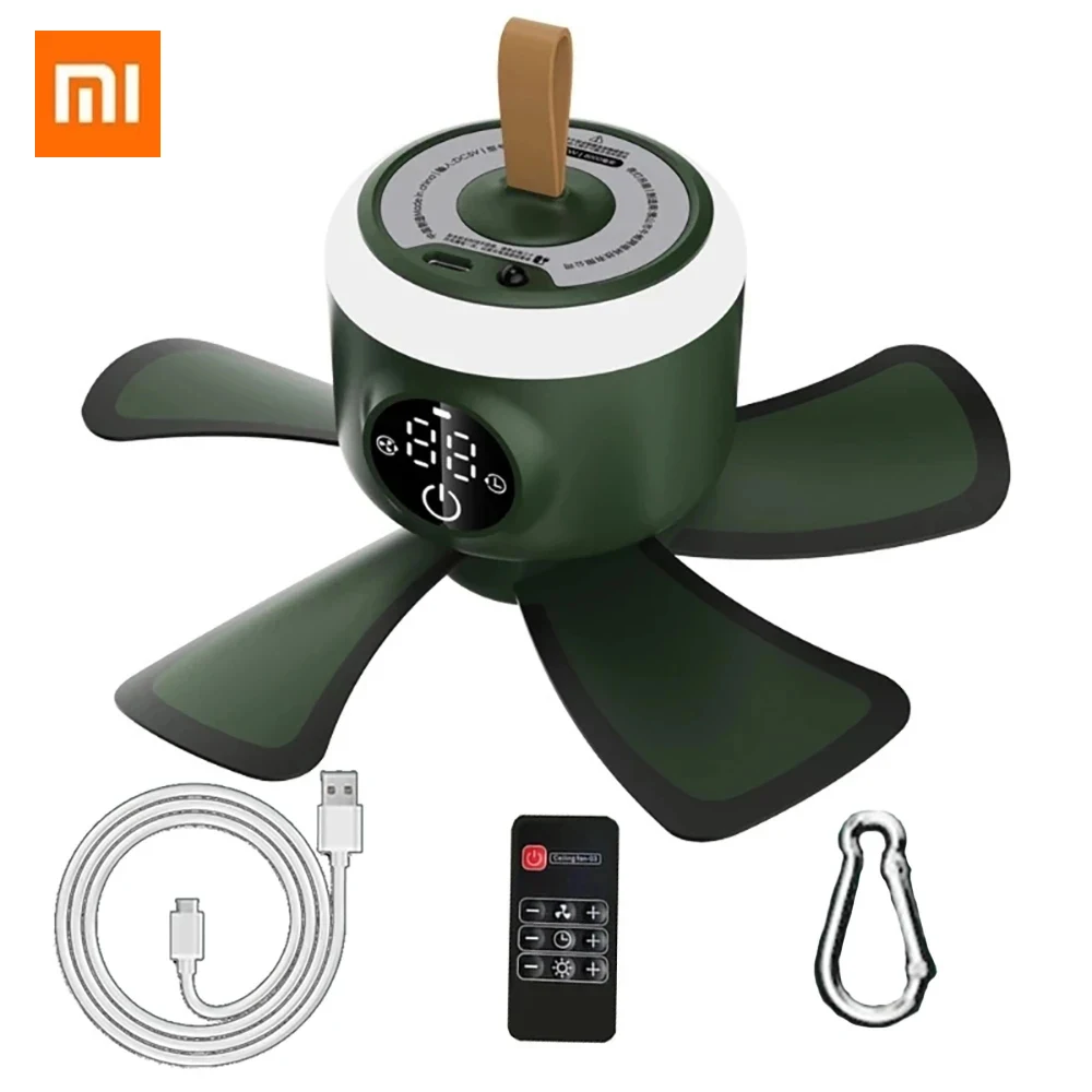 

Xiaomi New Ceiling Fan Timing Camping Fan 8000mAh USB Rechargeable Remote Control 4 Gears Cooler With LED Lamp For Home Outdoor