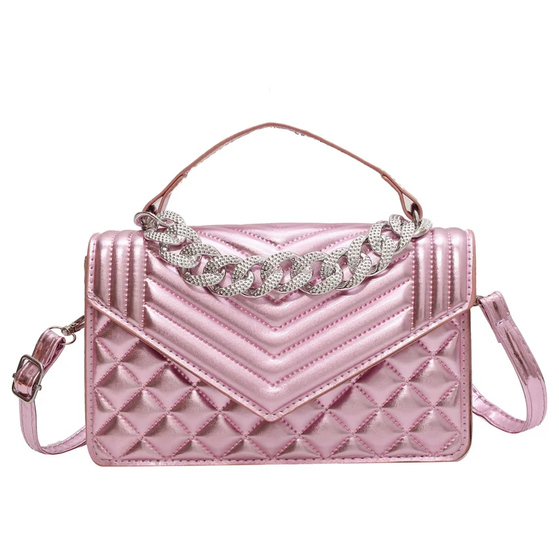 Pearl Patent Leather Women's Diamond Embroidery Thread Portable Small Square 2023 New Versatile Chain Shoulder Messenger Bag