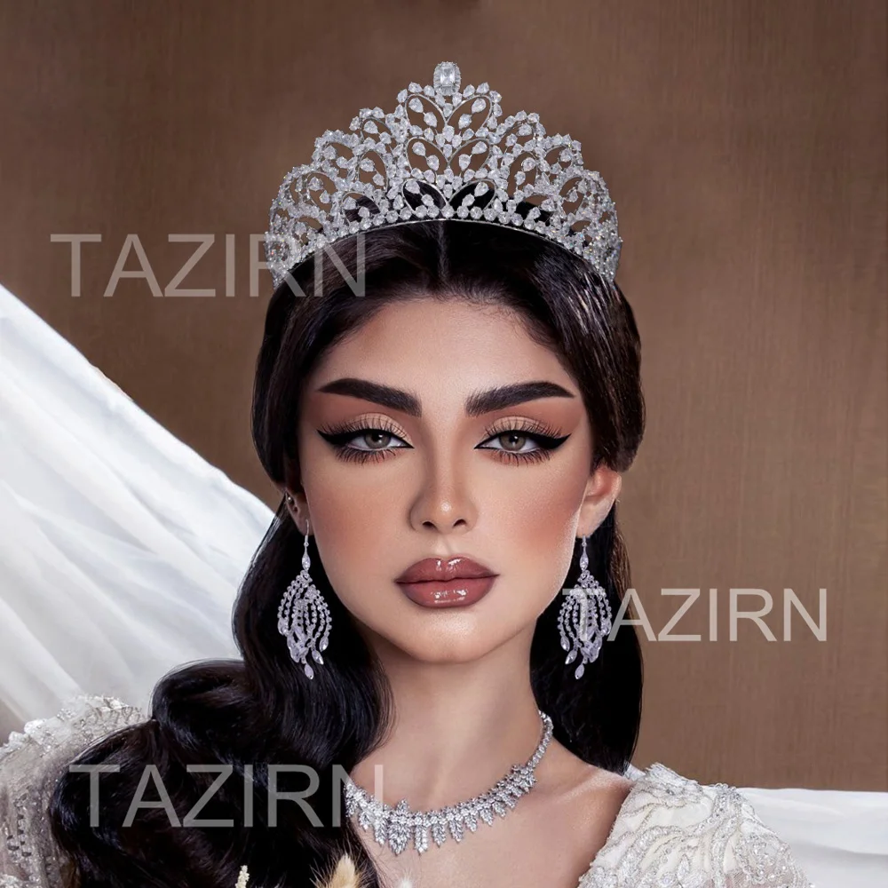 

TAZIRN Luxury 3A Zirconia Big Wedding Bridal Crowns Birthday Party Sweetheart Diadema Tiaras Bridesmaid CZ Handmade Hair Jewelry