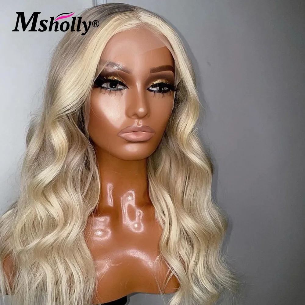 

Highlight 613 Ombre 13X4 Lace Front Human Hair Wig Ash Blonde Loose Wave Body Wave Wig Pre Plucked Remy Guleless Wigs For Women