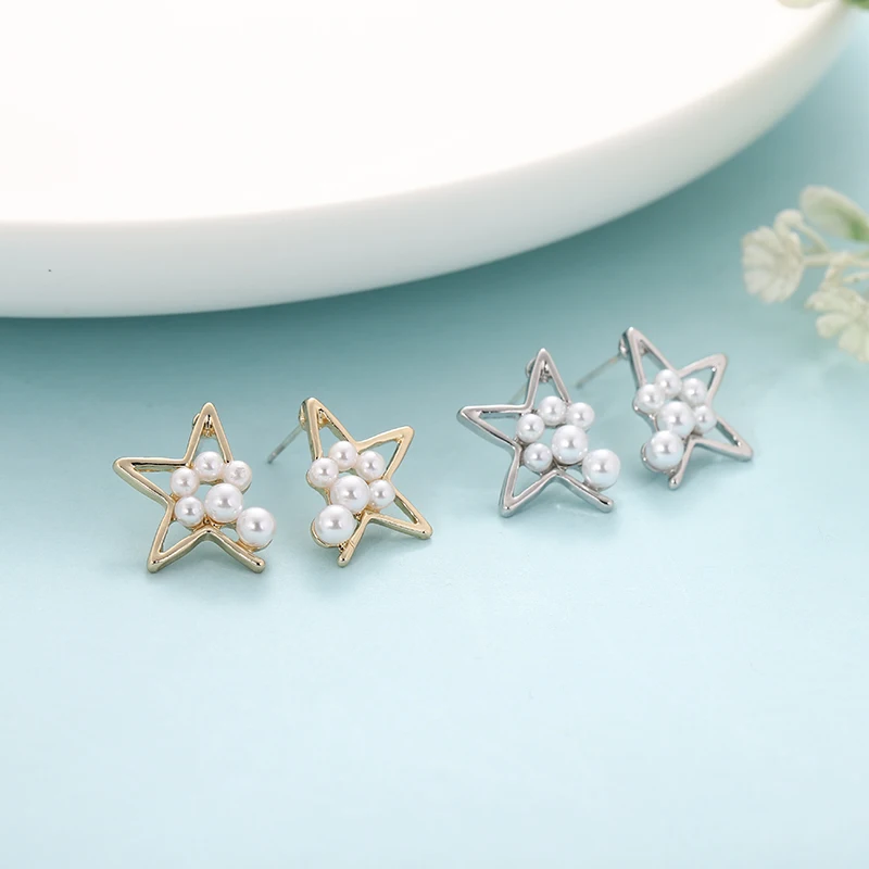 

Minar Cute Multiple Simulated Pearl Earrings for Women Girl Gold Color Metal Square Star Snowman Geometric Dangle Earrings Gift