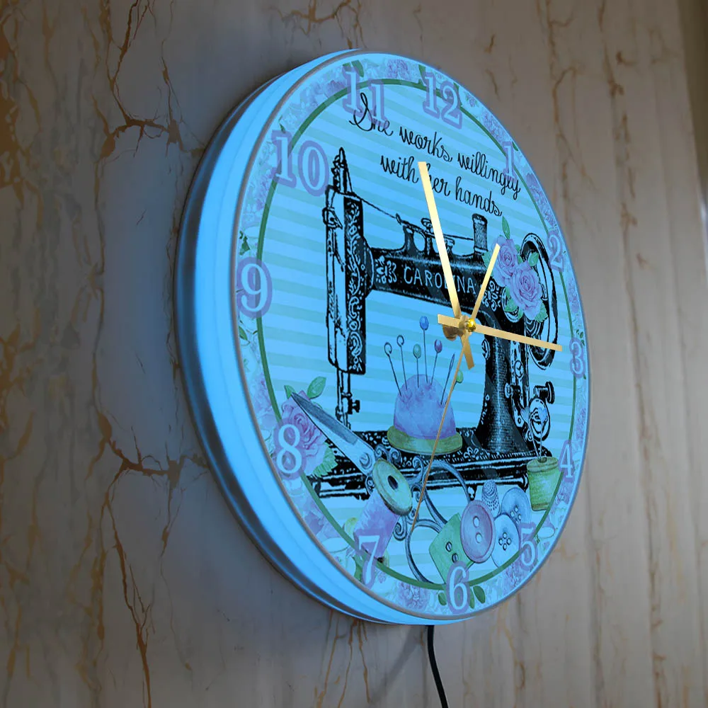 Светящиеся Настенные часы для швейной машины украшение комнаты игла квилтинга