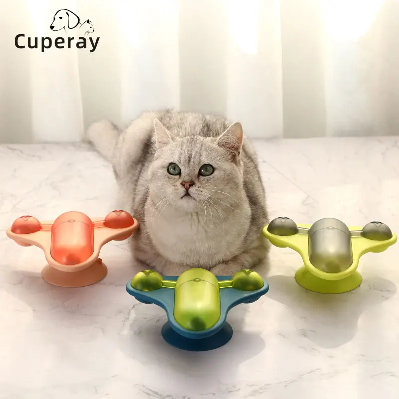 

Cat Leaking Food Toy Cat Sucker Rotating Windmill Hidden Food Interactive Training Game Catch Teasing Toy Soft Bite Resistant