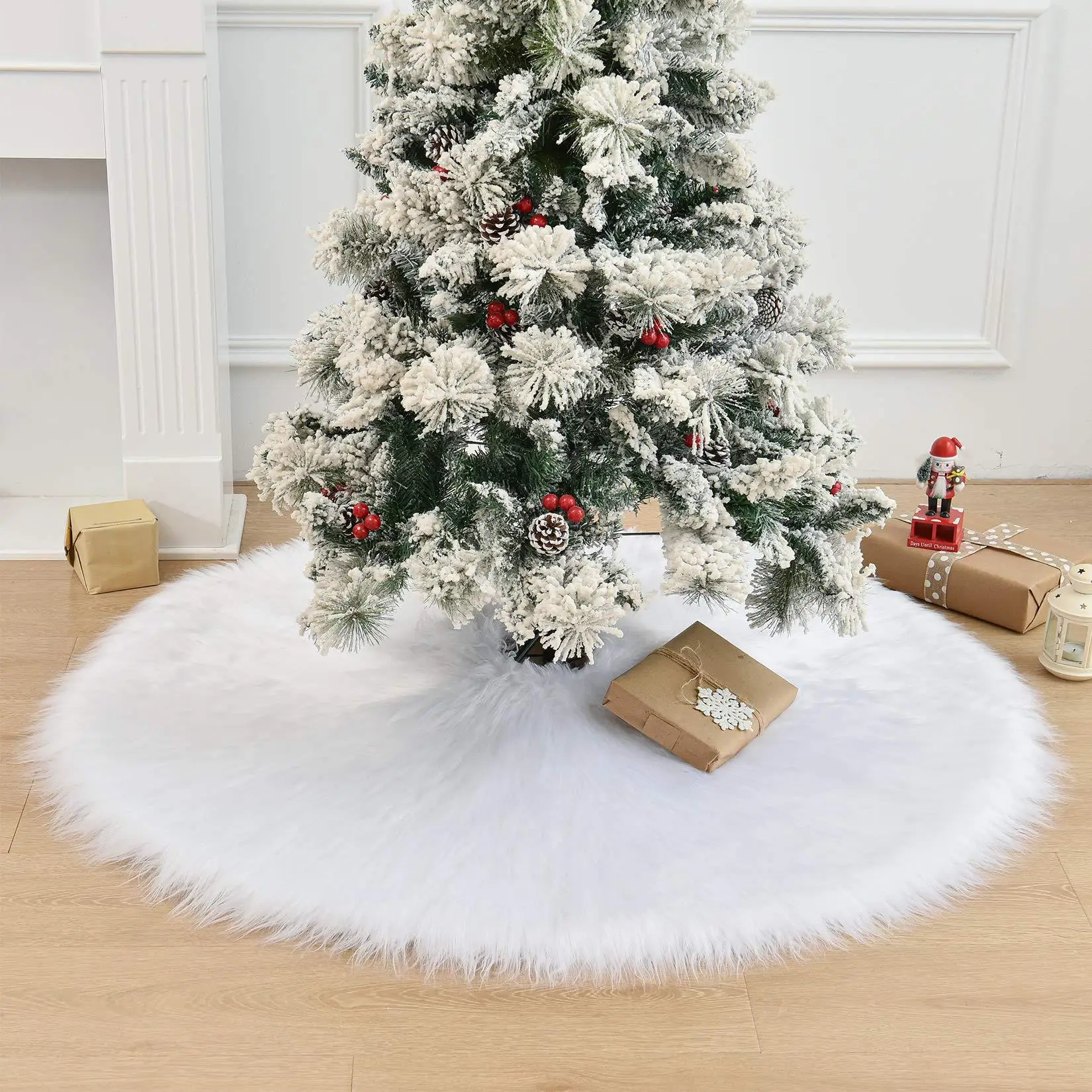 Different Sizes White Plush Christmas Tree Skirt Christmas Tree Base Ornaments Soft Faux Fur Carpet For Home Xmas Floor Decor