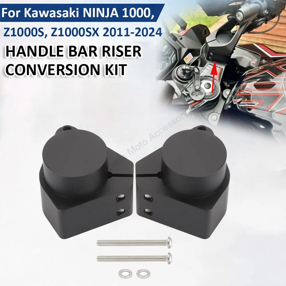 Фото Комплект для переоборудования руля мотоцикла (райзер) для Kawasaki NINJA 1000 Z1000S Z1000SX 2011-2025, черный, комплект для установки на руль №1
