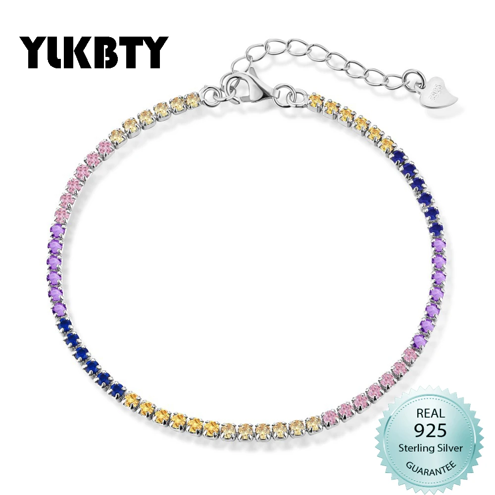 

YLKBTY Real 925 silver 16-18CM Tennis bracelet Made with White Zirconia HipHop Rock Jewelry Wrist Bangle Women