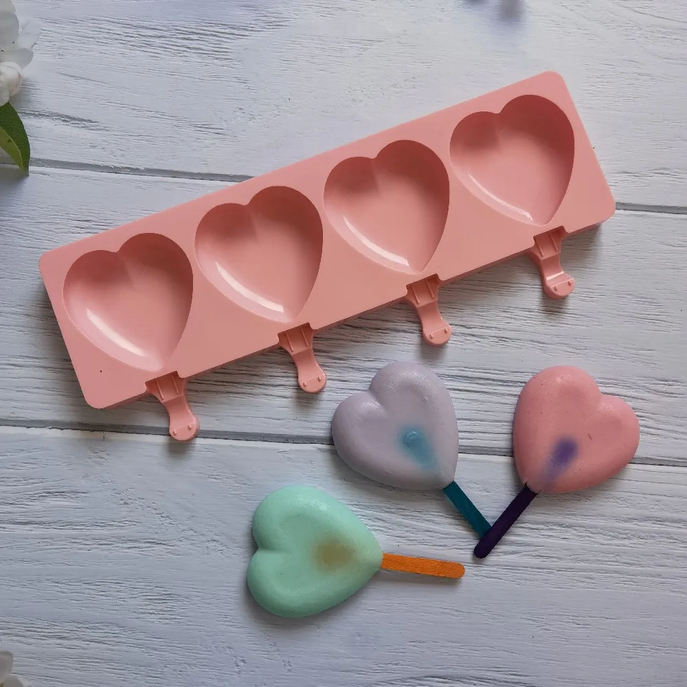 

Silicone Ice Cream Mold DIY Chocolate Dessert Popsicle Mold Ice Grid Tray Heart shaped Making Summer Party Supplies