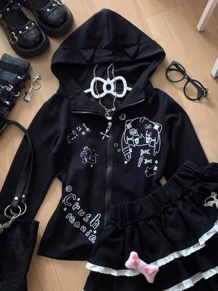 Свитшот с кошачьими ушками QWEEK Y2k Kawaii