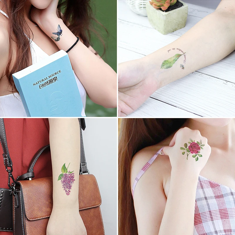 VeeCharm-акварельные цветочные Временные татуировки для женщин яркие и свежие