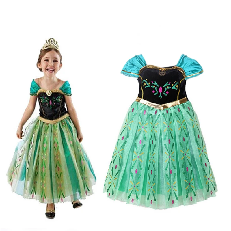 

Disney Frozen Anna Princess Dress Girls Short Sleeve Halloween Cosplay Costumes Children Birthday Party Carnival Fancy Dress