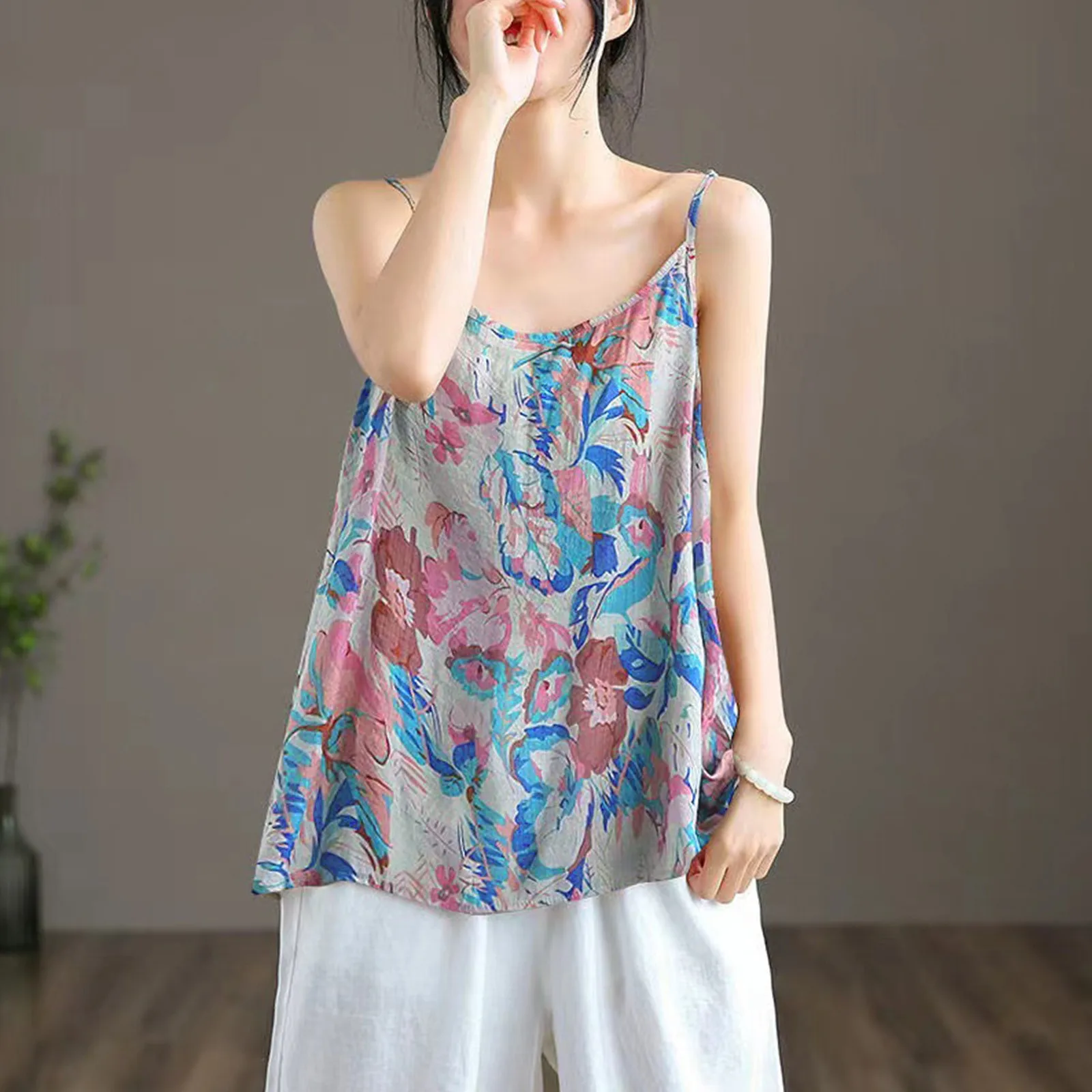 

Женская футболка с длинным рукавом и цветочным принтом, без рукавов