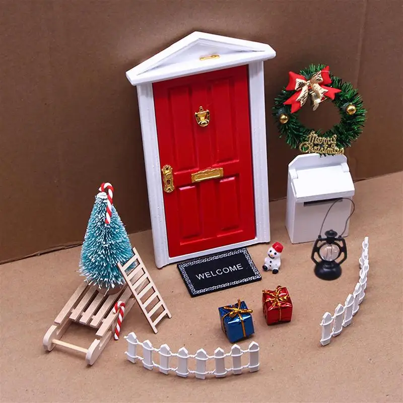 

Fairy Dollhouse Door Kit 12PCS Fairy Tale Elf Door Miniature Creative Door Arch Figure Accessories for Home Christmas Decor