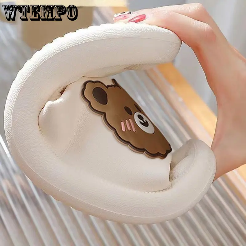 WTEMPO Solid Bear Slippers Cartoon Graffiti Shoes Women Summer Flip-Flops Beach Sandals Thick Platform Soft Casual Home Slippers