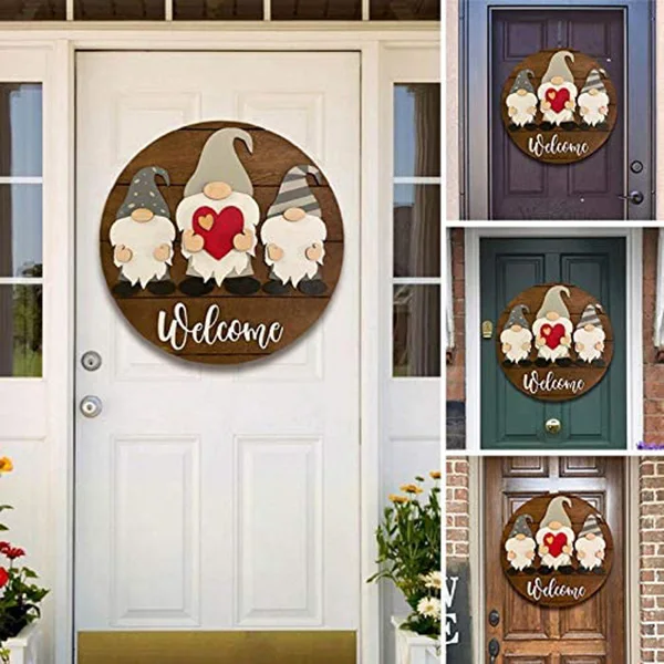 

2022 Triple Gnome with Heart Welcome Sign Front Door Hanger for Farmhouse Rustic for Farmhouse Front Porch Decor Welcome Sign