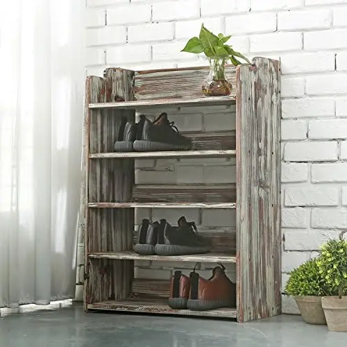 

Tier Rustic Gray Wood Entryway Shoe Storage Shelves, Closet Organizer Shelf