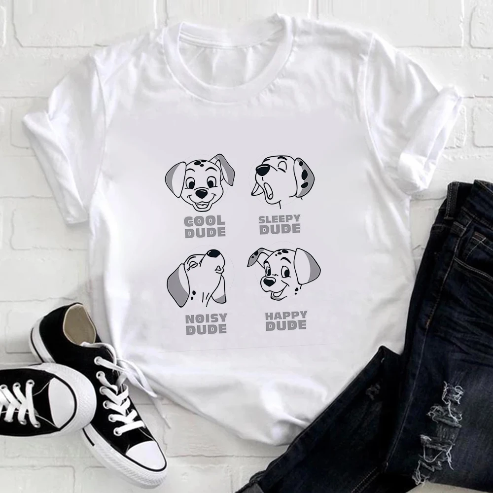 

Women Disney White Popular 101Dalmatians Creativity New Products Dog Tshirt Cartoon Printing Love Comfy CrewNeck T-Shirt