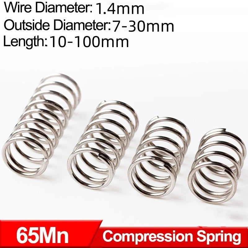 

Cylindrical Helical Coil Compressed Backspring Shock Absorbing Pressure Return Compression Spring 65Mn Steel Wire Diameter 1.4mm