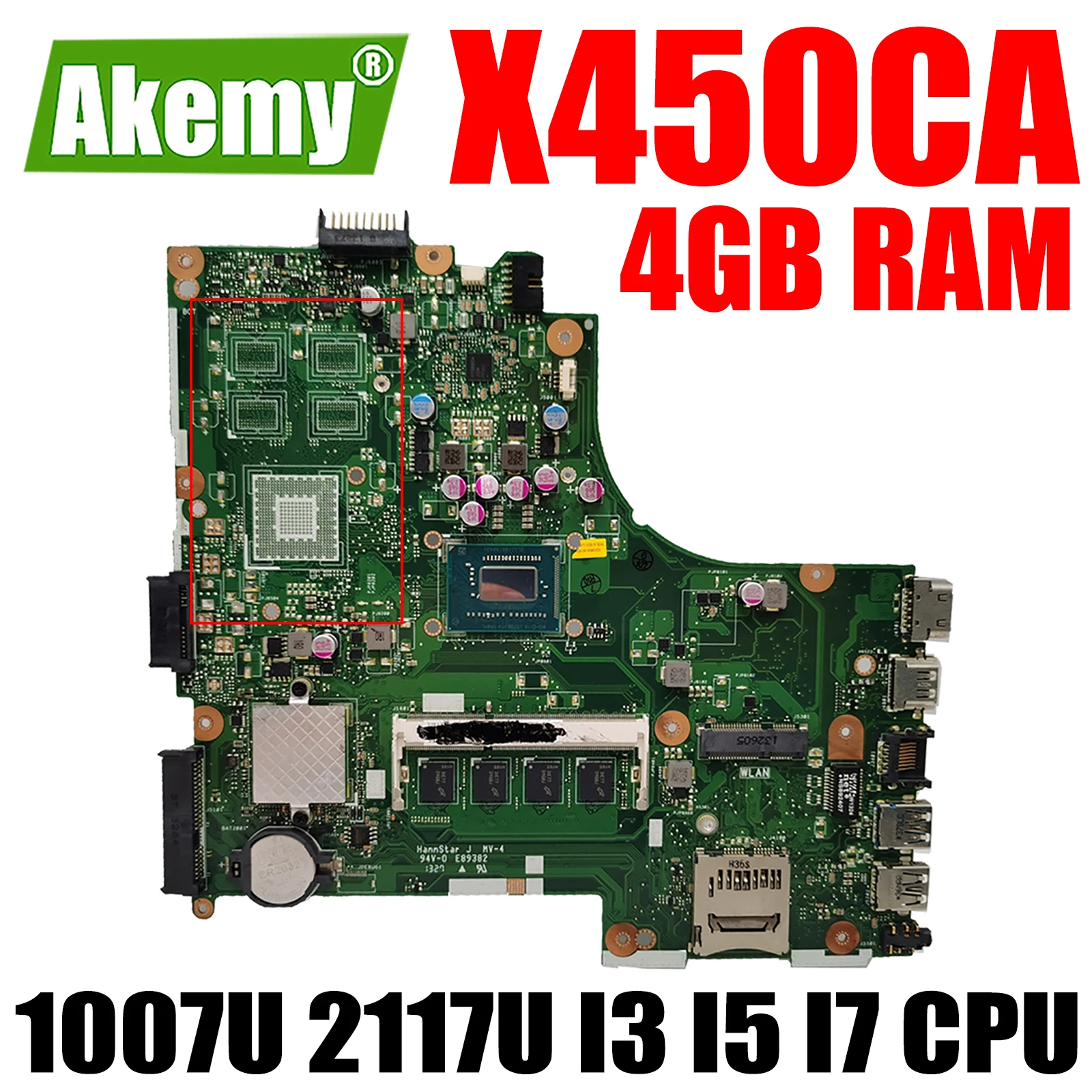 

X450CA original Mainboard for ASUS X450CC X450VP X450CA X450C Laptop Motherboard W/ 1007U 2117U I3 I5 I7 CPU 4GB RAM