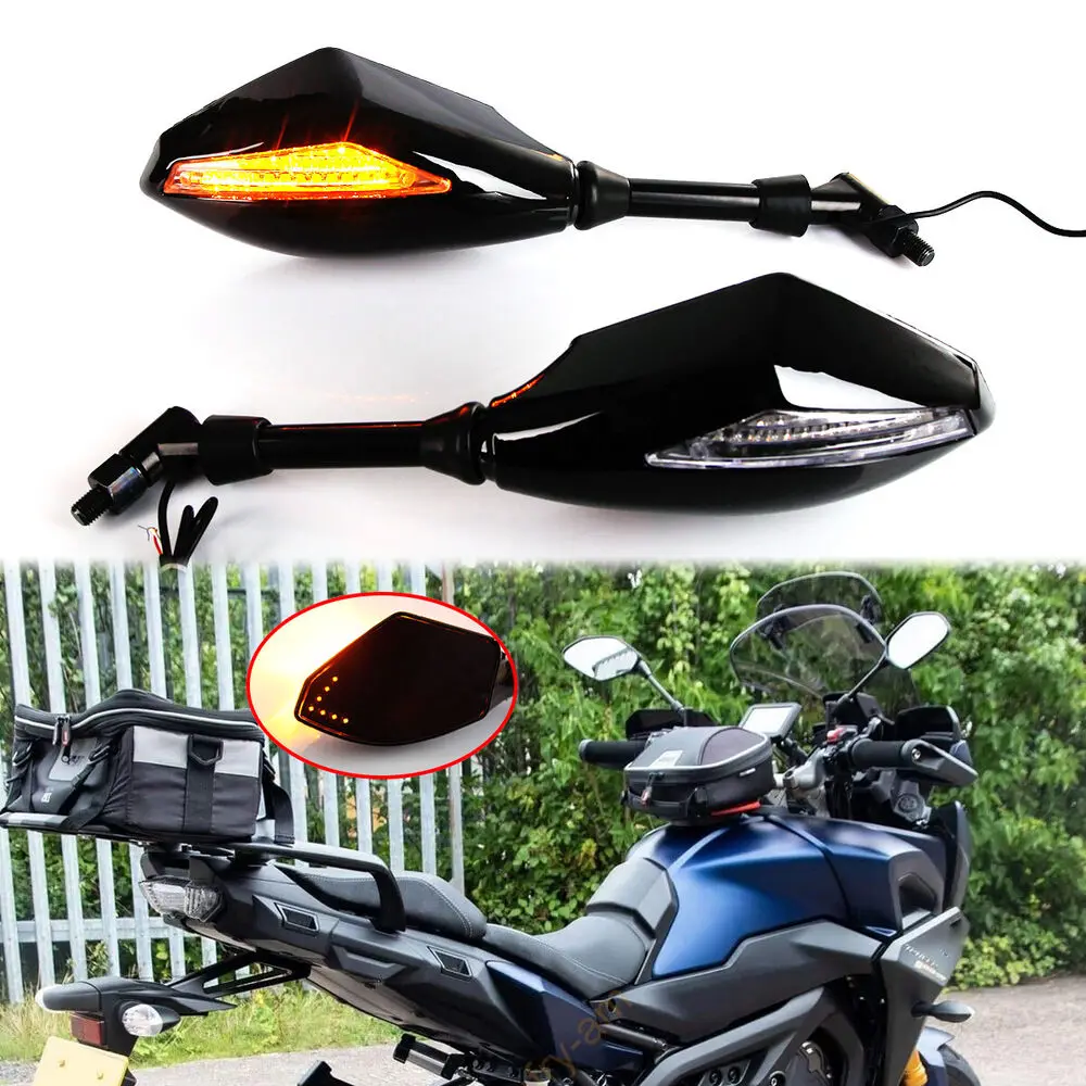 

Motorcycle LED Turn Signal Rearview Side Mirrors For Honda Suzuki Kawasaki Cruiser 8-10mm
