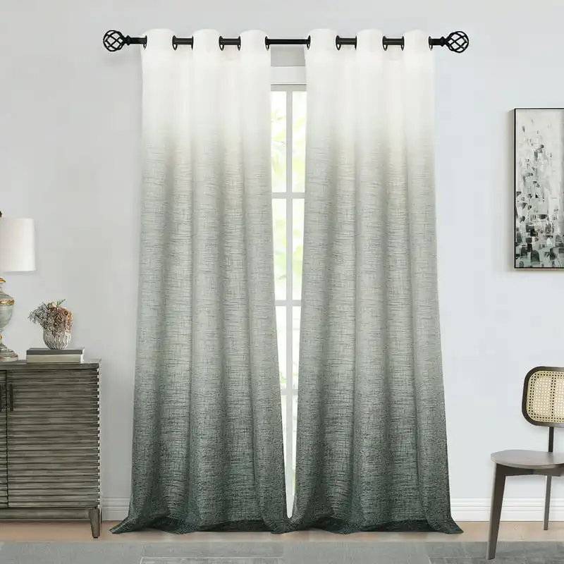 

Gorgeous Ombre Rayon Blend Window Curtains - Light Filtering Linen Gradient Print Living Room Treatments, 40"W x 84"L, Grommet T