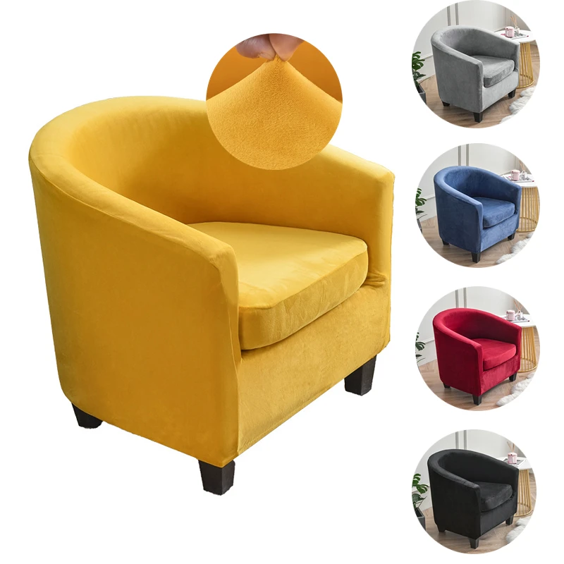 

Elastic Club Armchairs Covers Velvet Fabric Chair Cover One Seater Living Room Single Seat Tub Couch Slipcovers Washable