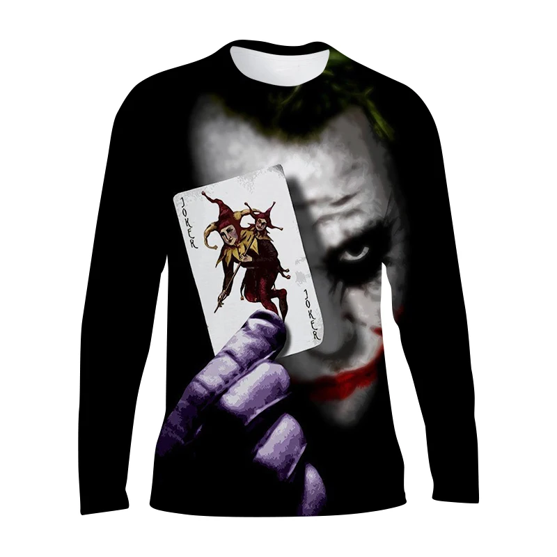 

Skull Poker PrintLong Sleeves T-shirt Men's Casual Sports 3d Printing Shirt Street Trend Clown Loose Round Neck Tee Fashion