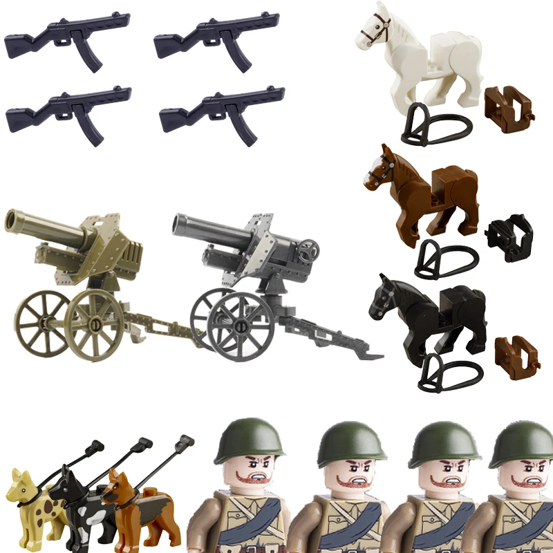 

Конструктор Военный MOC WW2, советское оружие армии, пушка, солдат, фигурки животных, собака, лошадь, пулеметы, аксессуары, кирпичи, игрушки