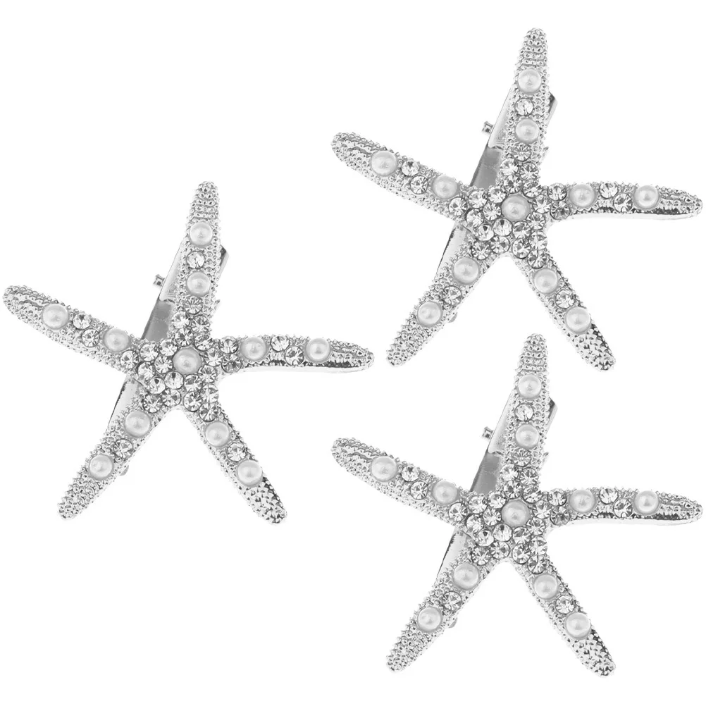 

3 Pcs Bridal Hair Pins Starfish Hairpin Women Hairpins Flower Girl Silver Girls Headpiece Barrettes Metal Bride