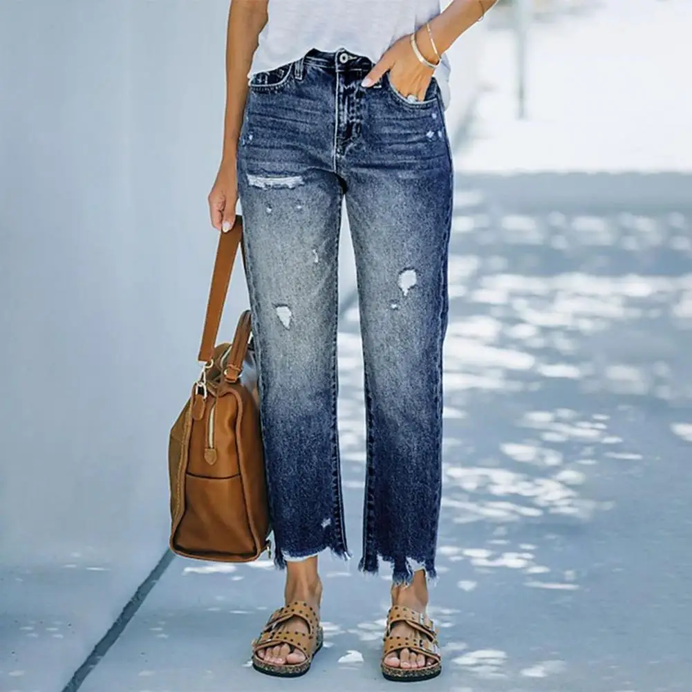 

2023 Autumn Jeans Woman Slim Hole Jeans For Ladies Ripped Jeans Street Casual Blue Denim Pants