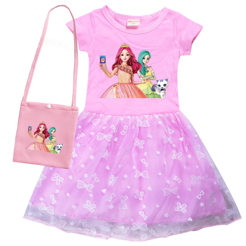 

Anime Secret Jouju Cartoon Mesh Dress for Baby Girls Jouju Printing Summer Clothing Birthday Party Princess Dress Up with Bag