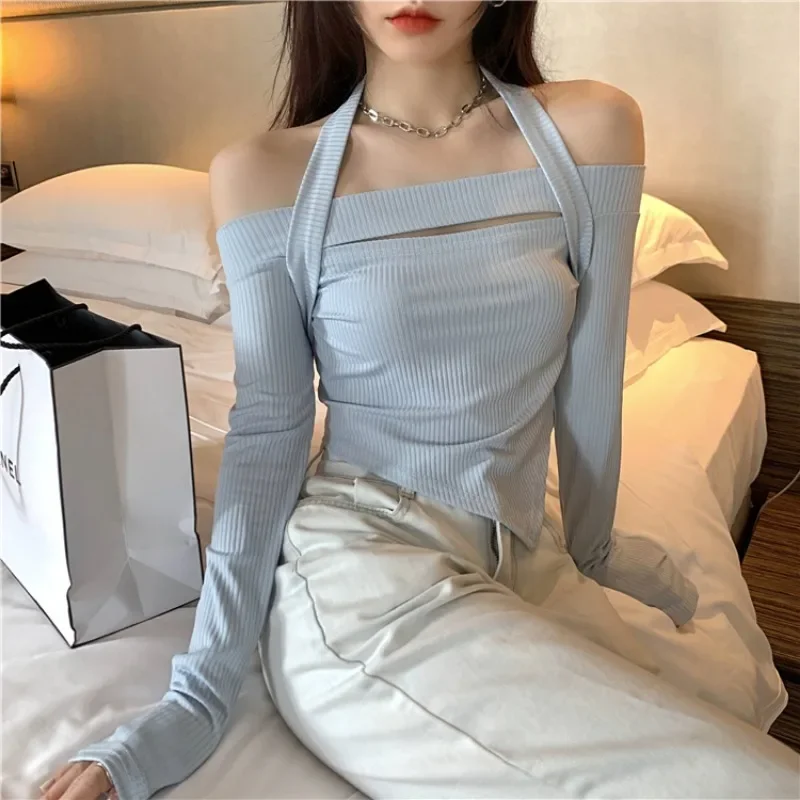 Необычные футболки женские с разрезом на шее повседневные модные топы