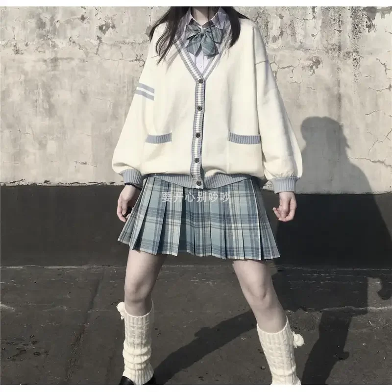 Японский Школьный свитер весна-осень 2024 Хлопковый вязаный с V-образным вырезом
