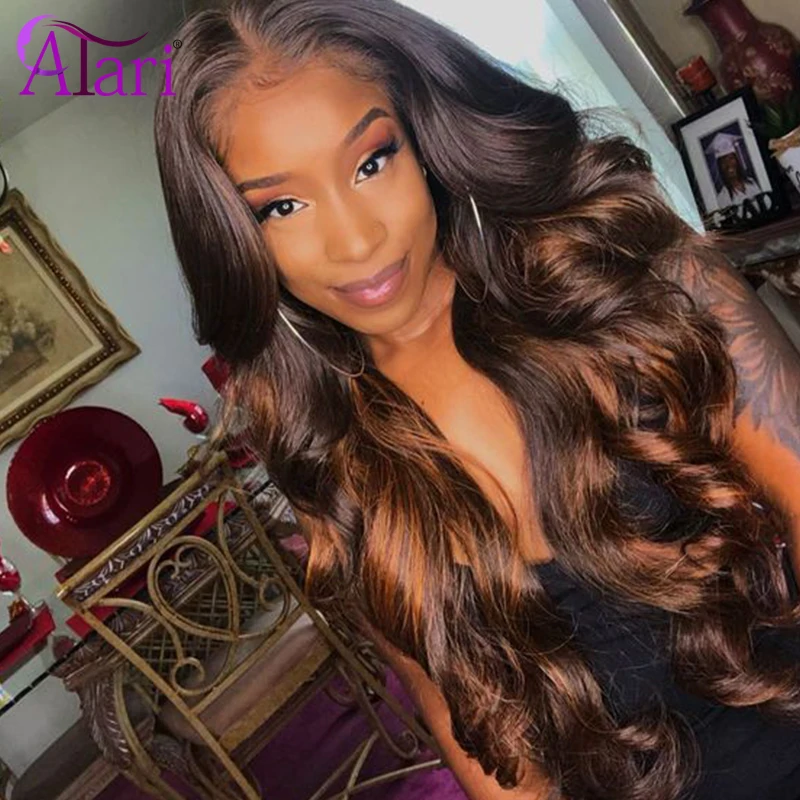 Highlights Brown Transparent Lace Frontal Wig Body Wave Lace Front Human Hair Wigs Indian Virgin Wavy Lace Wigs For Black Women