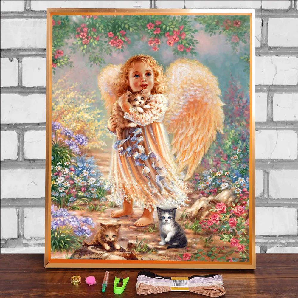 Водорастворимый холст с принтом портрета ангела Набор для вышивки крестом 11