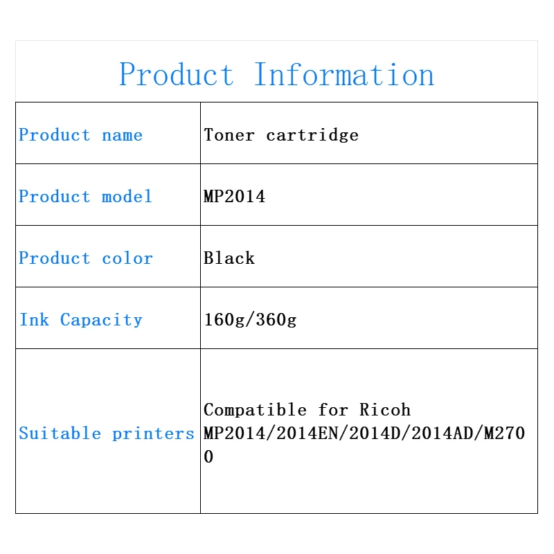 1 шт./2 шт. BK160g 360g MP2014 тонер-картридж для Ricoh MP 2014 2014D 2014AD M2700 2701 2702 DSM1120 Тонер-порошок