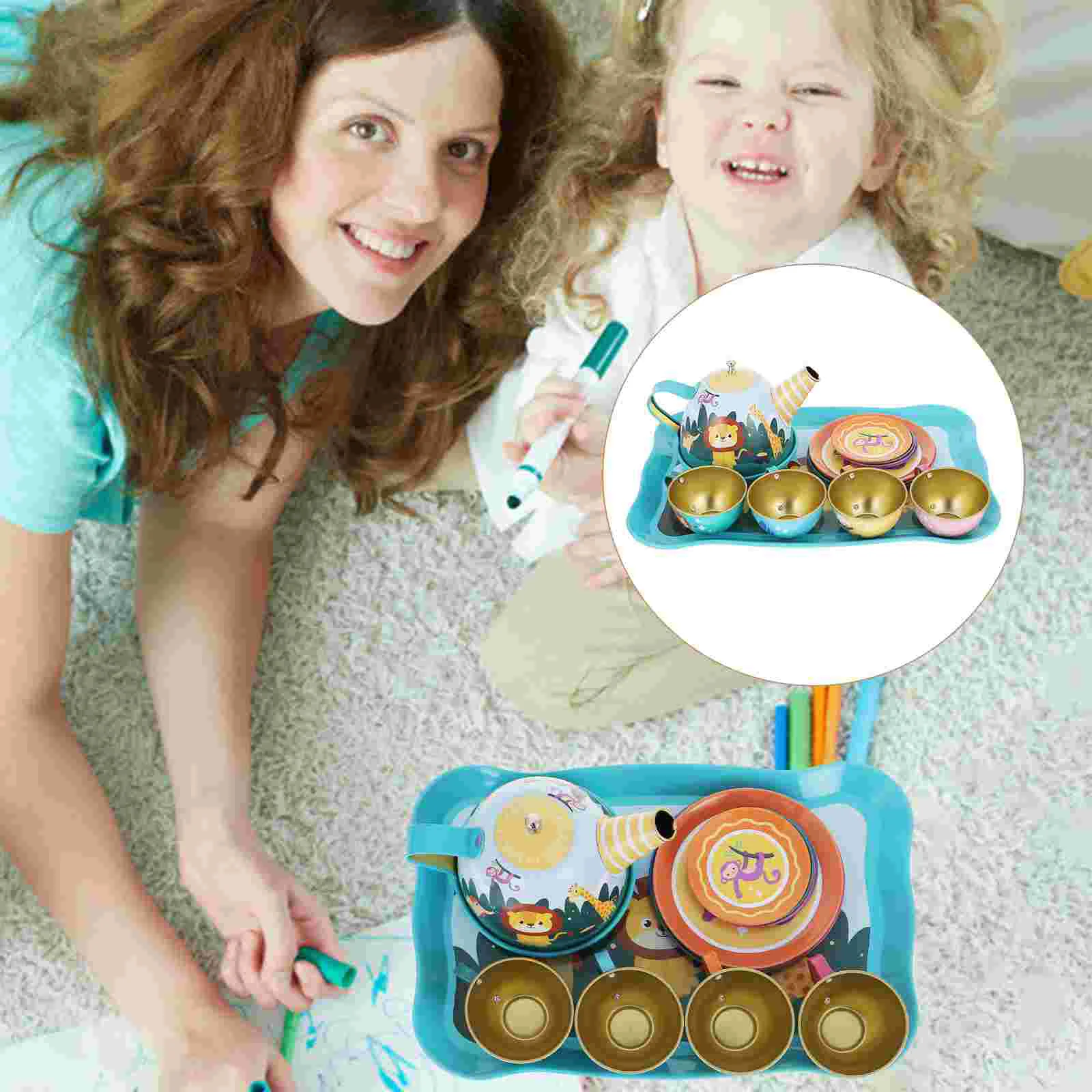 

1 Set Tea Afternoon Tea Metal Teapot Playset Pretend Tin Tea Set Set for Girl Child Toddler